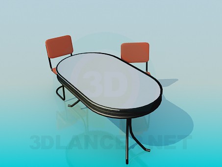 modello 3D Set ufficio di tavolo e sedie - anteprima