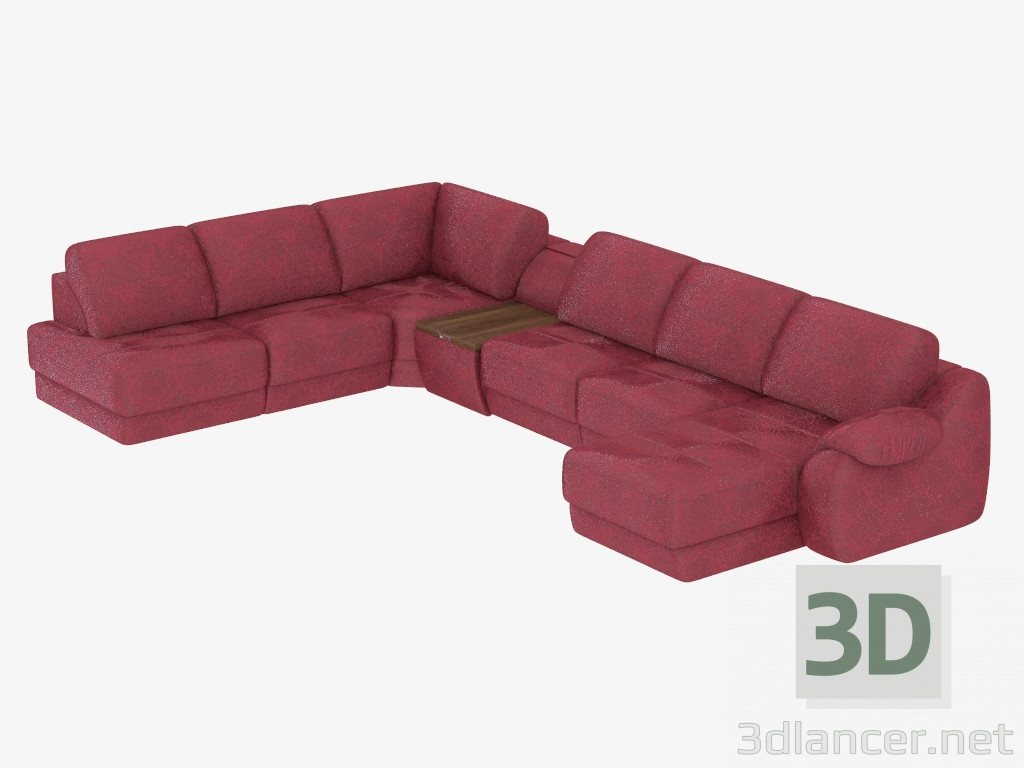 modello 3D Divano ad angolo con bar incorporato - anteprima
