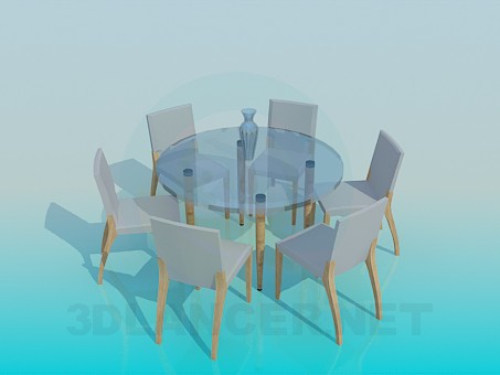 Modelo 3d Mesa redonda de chá e 6 cadeiras - preview