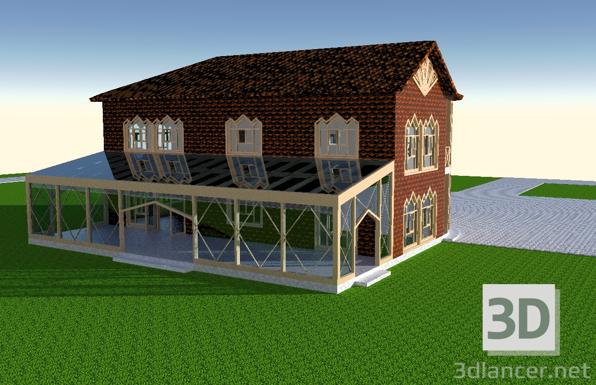 3d модель Будинок з верандою – превью