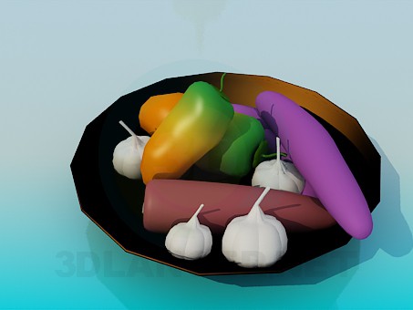 3D modeli Sebze ile çanak - önizleme