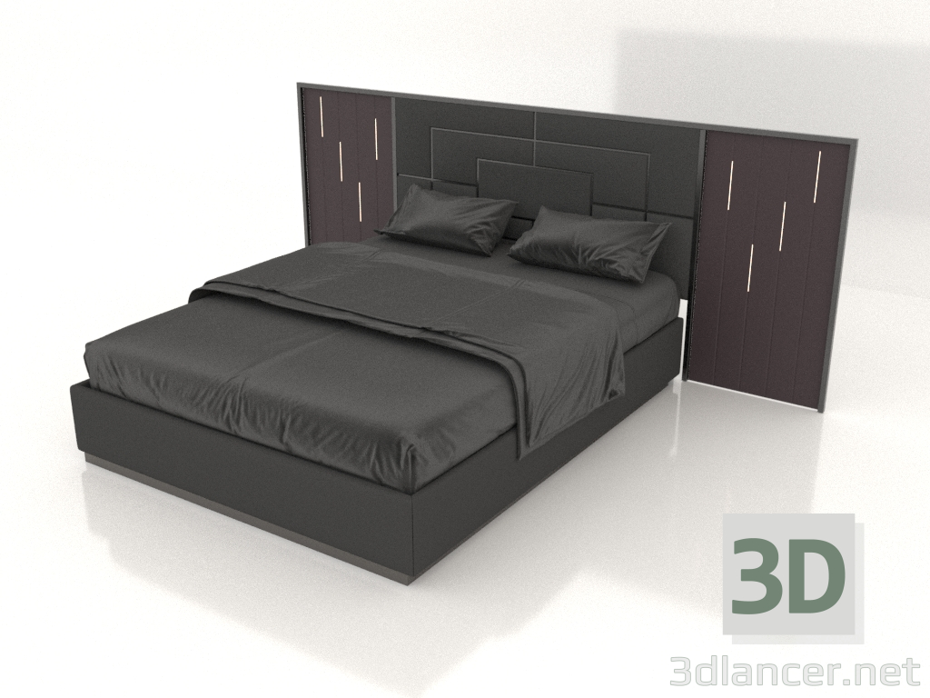 3D modeli Çift kişilik yatak (Koyu) - önizleme