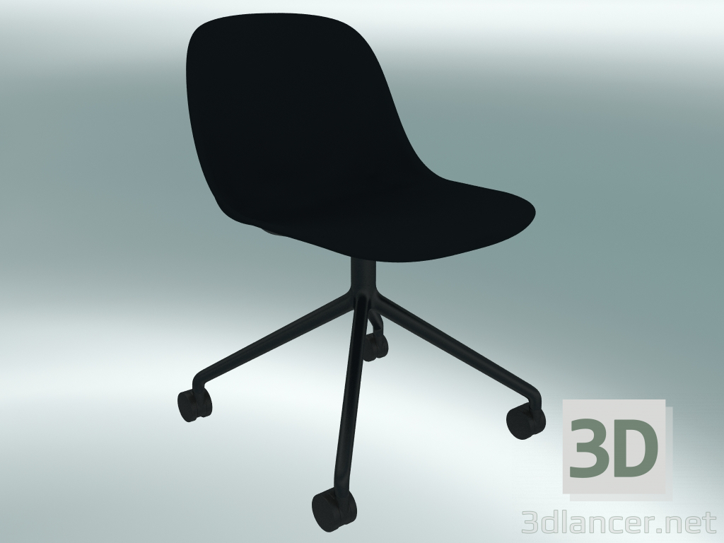 3 डी मॉडल 4 पहियों (काले) पर कुर्सी कुंडा फाइबर - पूर्वावलोकन