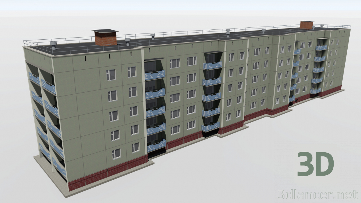 Panel House CHPD-105 mit einer Wohnung der 90er Jahre 3D-Modell kaufen - Rendern