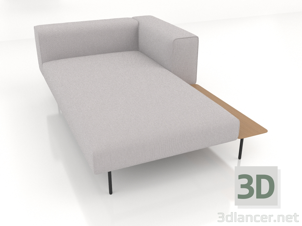 modello 3D Una chaise longue con bracciolo e ripiano a destra - anteprima