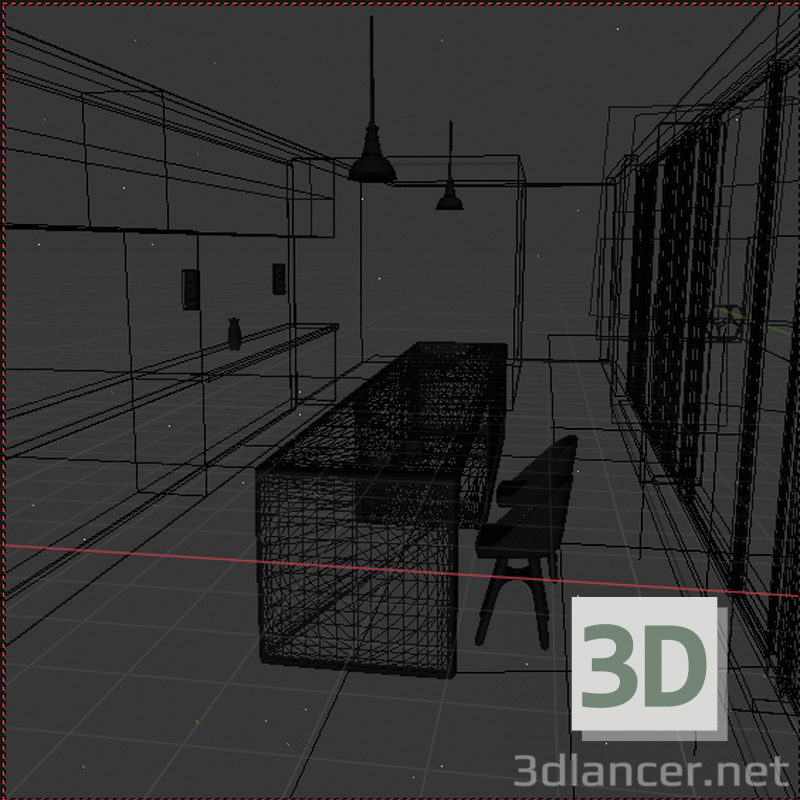 Sala de cocina 3D modelo Compro - render