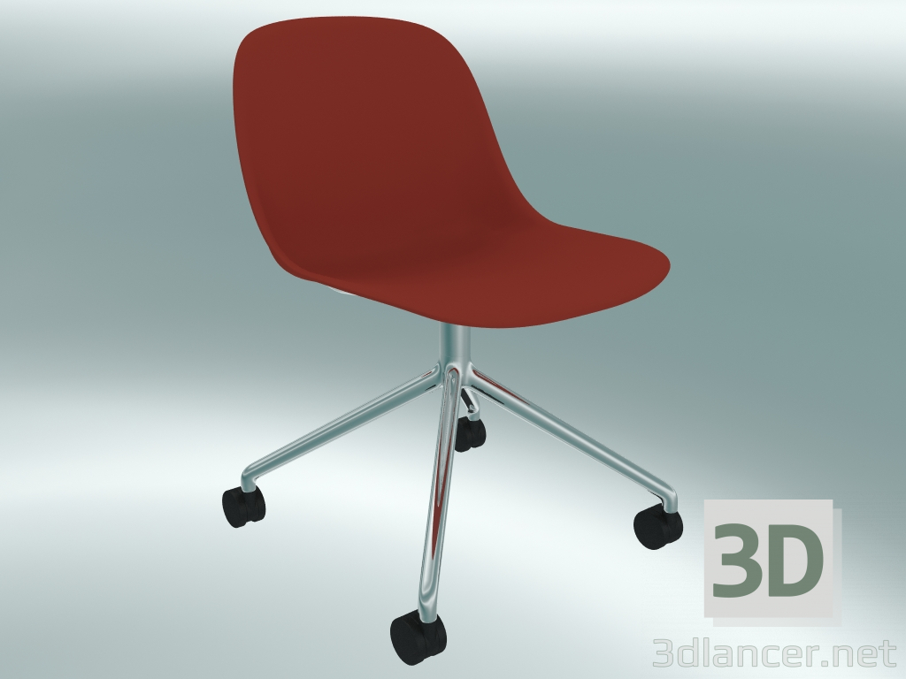 modello 3D Sedia girevole in fibra su 4 ruote (Dusty Red, Chrome) - anteprima
