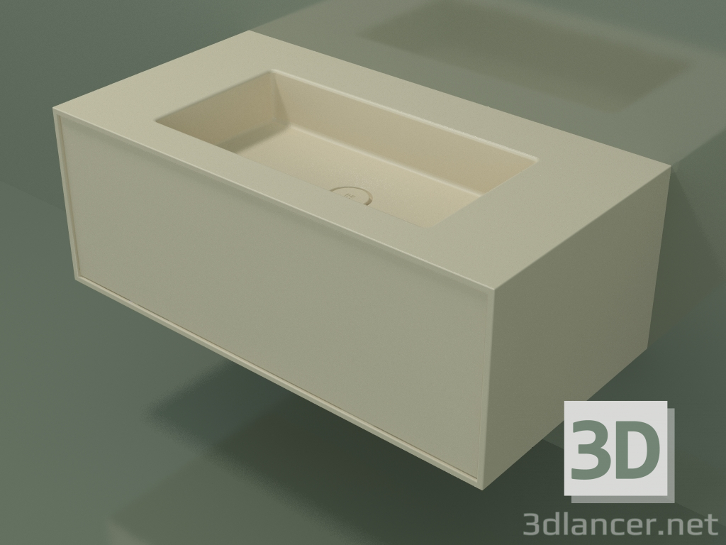 3D Modell Waschbecken mit Schublade (06UC52401, Knochen C39, L 96, P 50, H 36 cm) - Vorschau