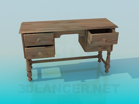 3d модель Дерев'яний письмовий стіл з висувними ящиками – превью