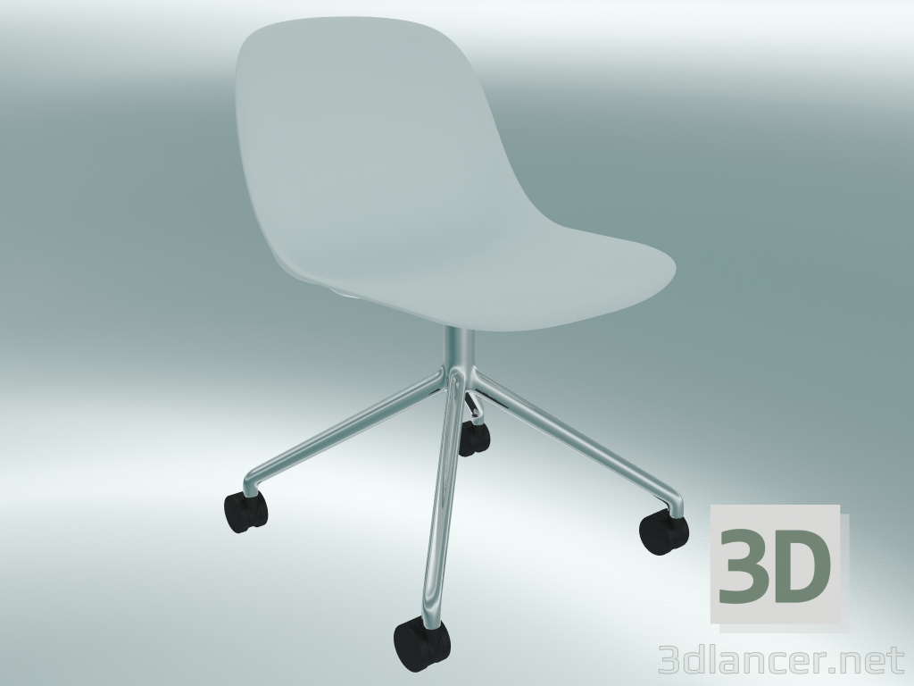 3D Modell Drehstuhl Fiber auf 4 Rädern (Weiß, Chrom) - Vorschau
