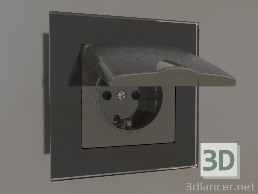 3d model Socket with moisture protection, with grounding, with a protective cover and shutters (bronze) - preview