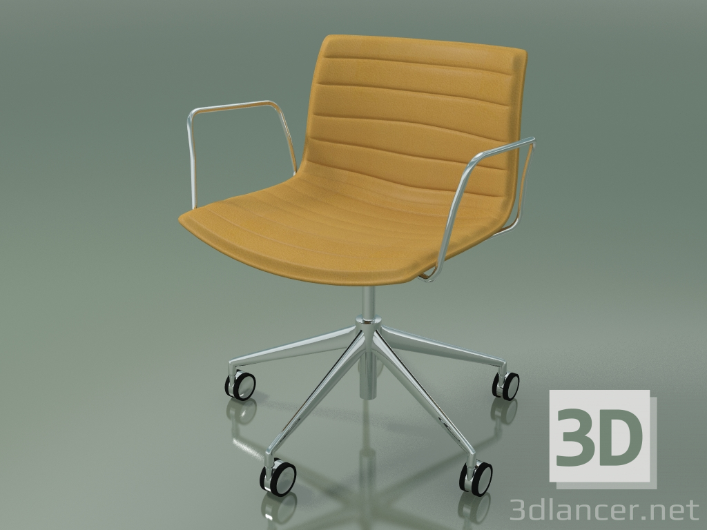 modèle 3D Chaise 0215 (5 roulettes, avec accoudoirs, chromé, avec revêtement en cuir) - preview