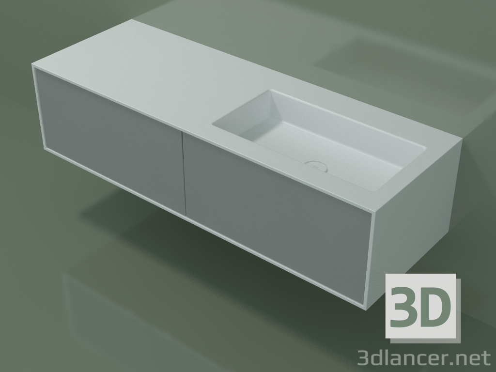 modello 3D Lavabo con cassetti (06UC824D1, Silver Grey C35, L 144, P 50, H 36 cm) - anteprima