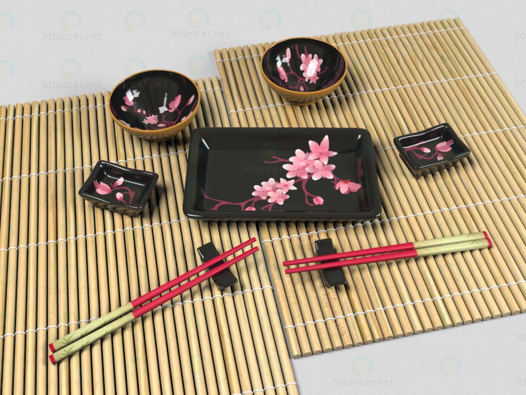 3d Set of dishes for sushi model buy - render