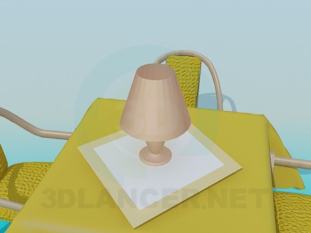 3d model Mesa con sillas y lámpara para restaurante. - vista previa