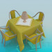3d модель Столик с торшером и стульями в ресторане – превью