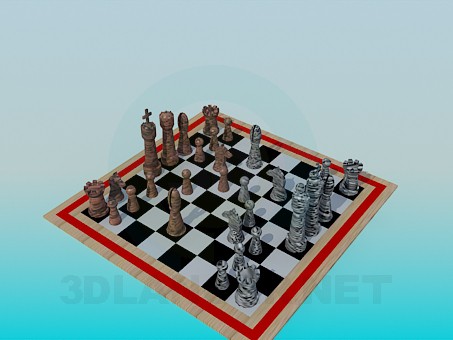 3d model Tablero de ajedrez con figuras - vista previa