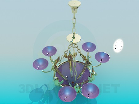 3d model Lámpara Chandelier con cadenas de oro - vista previa