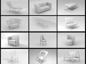 Eine Reihe von 3D-Modellen von Möbeln