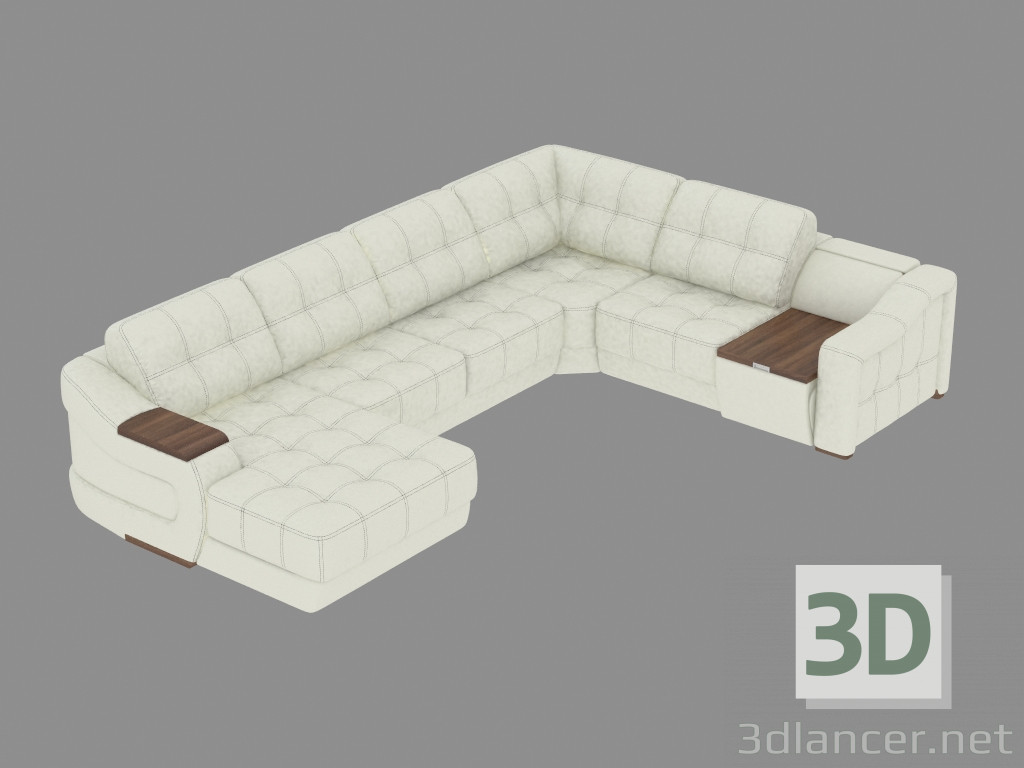 modèle 3D Canapé modulaire en cuir avec table basse - preview