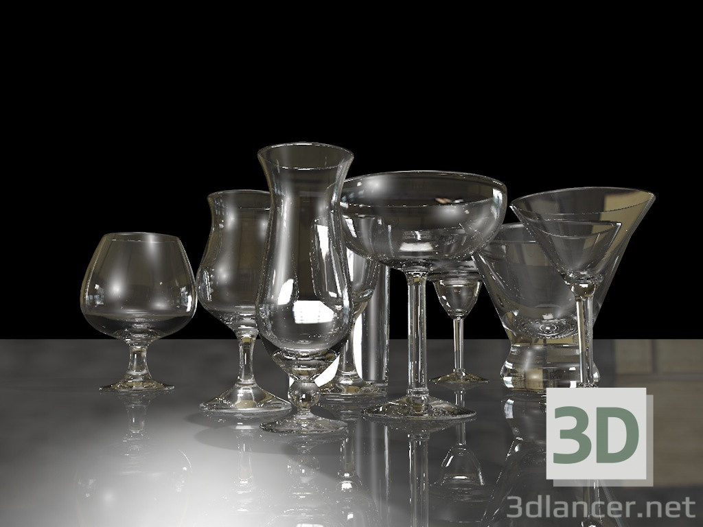 3D Modell Eine Reihe von Weingläsern. - Vorschau