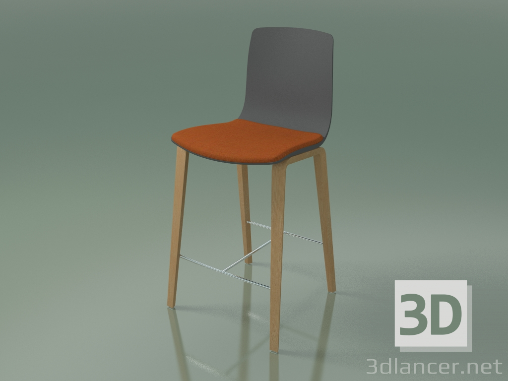 3D Modell Barstuhl 3995 (4 Holzbeine, mit einem Kissen auf dem Sitz, Polypropylen, Eiche) - Vorschau