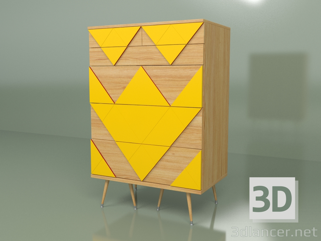 modello 3D Cassettiera Big Woo (giallo senape, impiallacciatura chiara) - anteprima