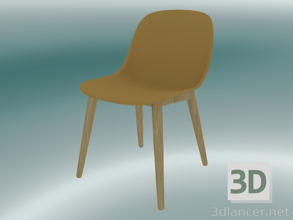 modèle 3D Chaise en fibre avec base en bois (ocre, chêne) - preview