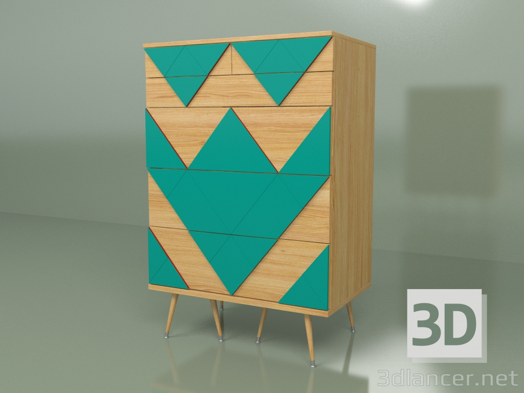 3d model Chest of drawers Big Woo (turquoise, light veneer) - preview