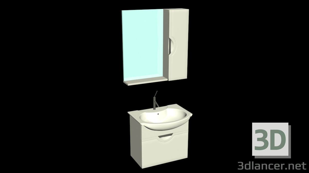 3D Modell Waschbecken mit Schrank und Spiegel - Vorschau
