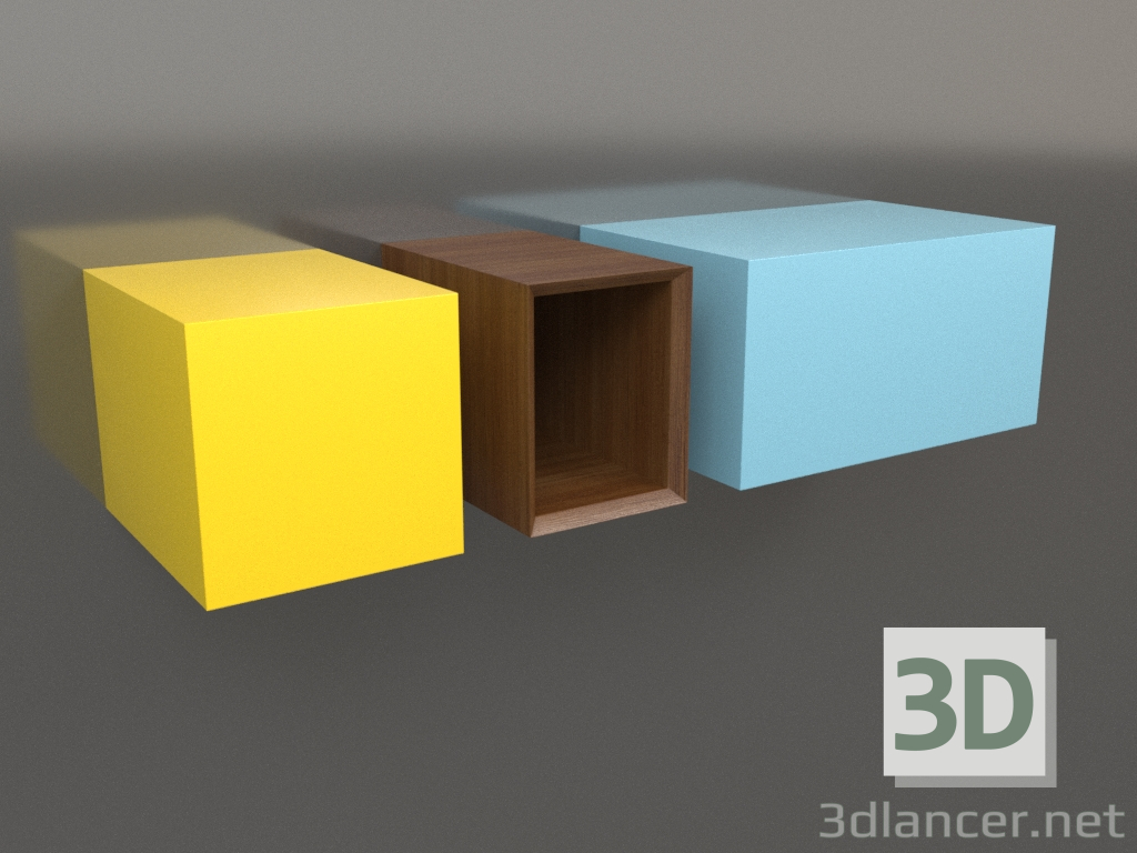 modèle 3D Lot d'étagères ST 06 (bois brun clair) - preview