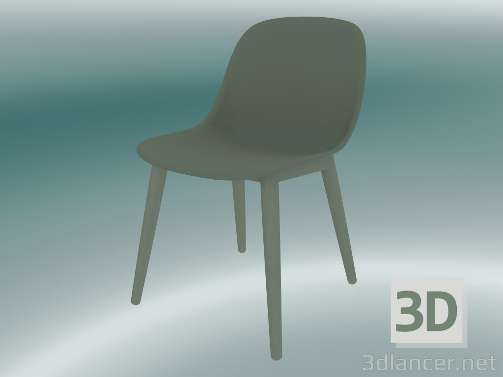 modèle 3D Chaise en fibre avec base en bois (Dusty Green) - preview