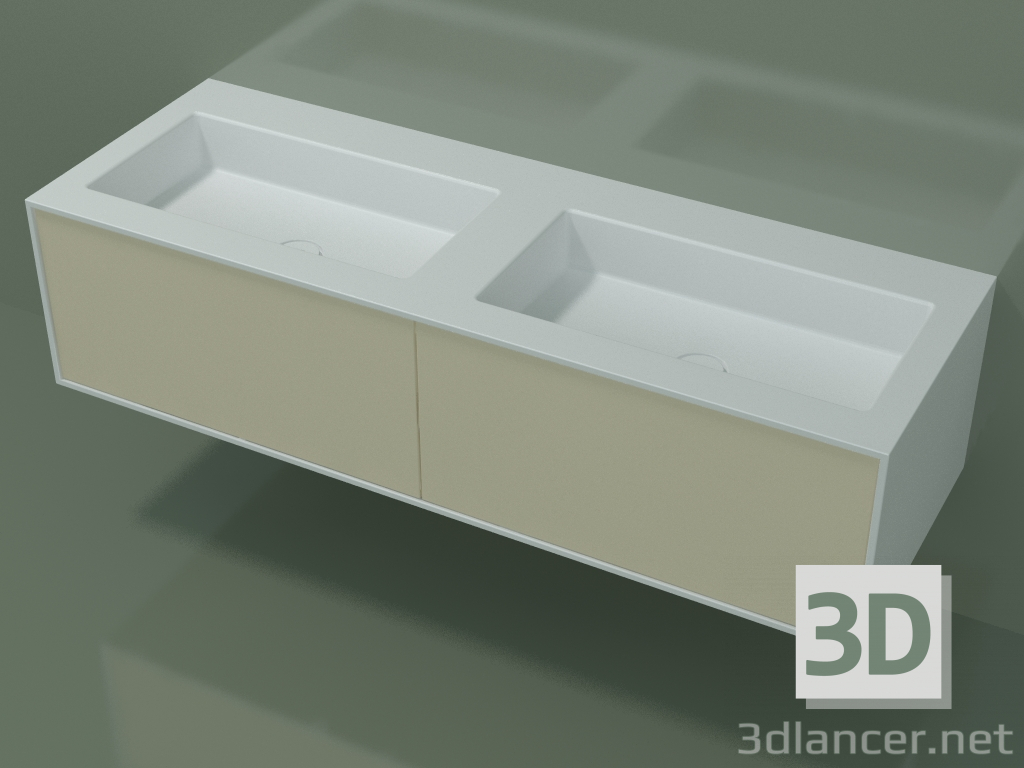 3d модель Умывальник с ящиками (06UC82421, Bone C39, L 144, P 50, H 36 cm) – превью