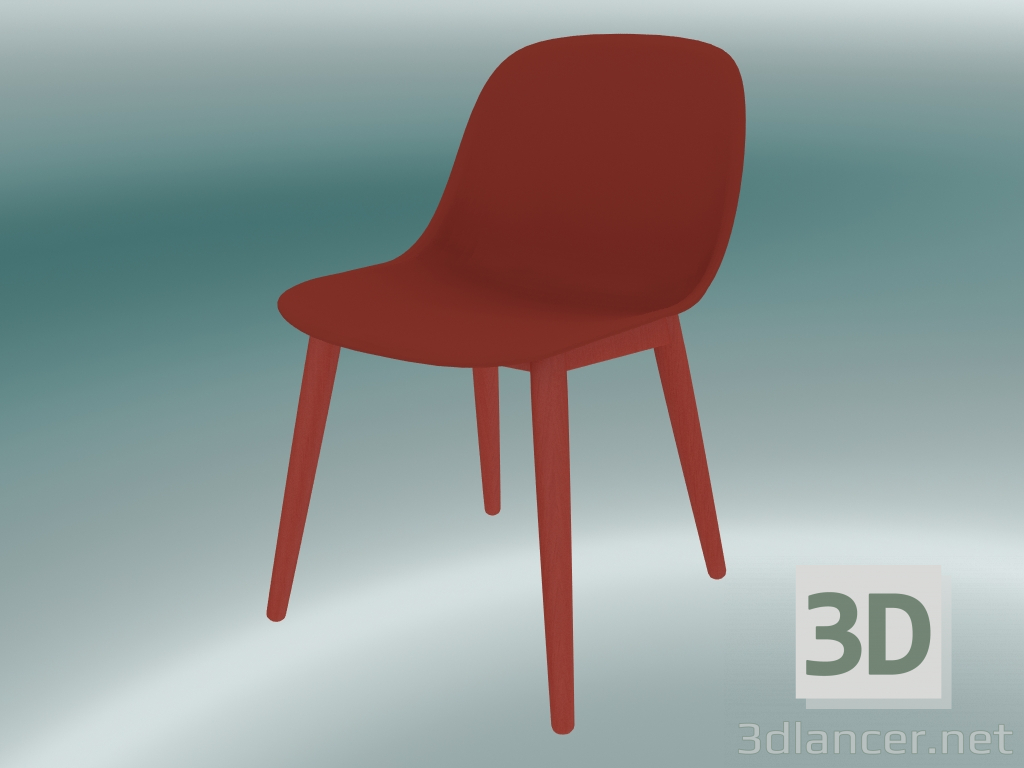 modello 3D Sedia in fibra con base in legno (Dusty Red) - anteprima