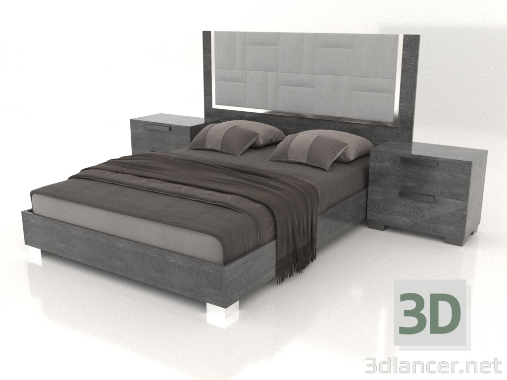 3d model Juego de dormitorio Sarah (gris) - vista previa