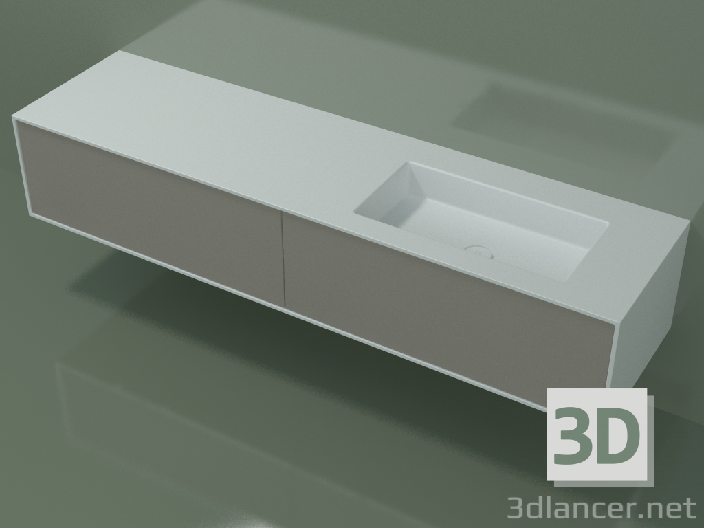 modello 3D Lavabo con cassetti (06UCA24D1, Clay C37, L 192, P 50, H 36 cm) - anteprima