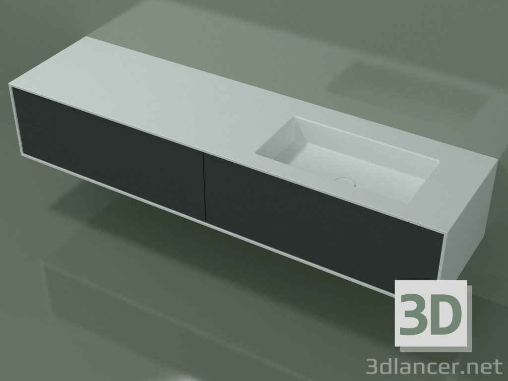 modèle 3D Lavabo avec tiroirs (06UCA24D1, Deep Nocturne C38, L 192, P 50, H 36 cm) - preview