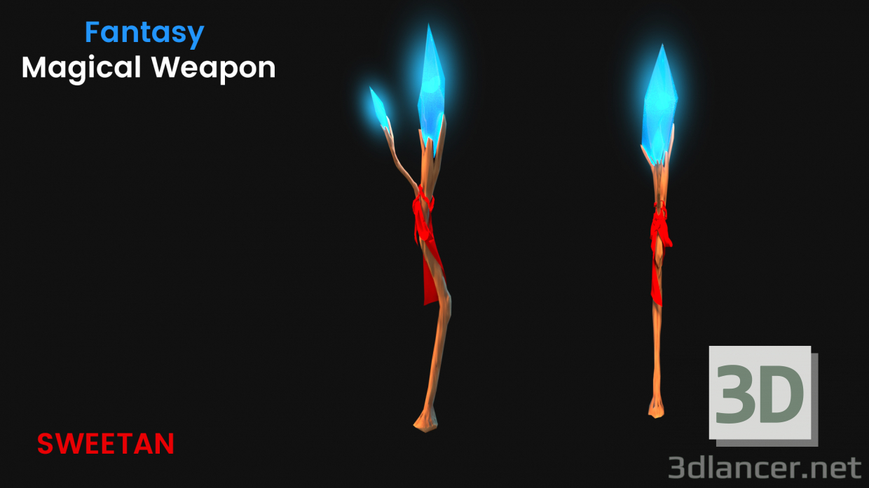 3d model 3D Fantasy Magical weapon - Game Asset - preview