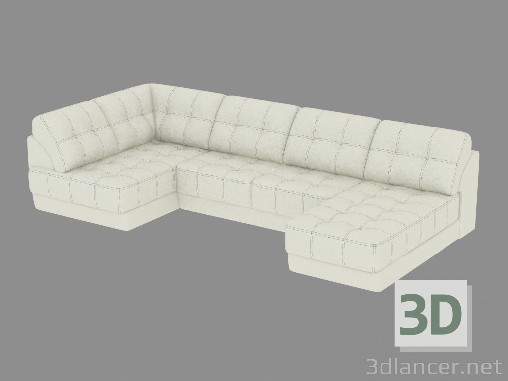 Modelo 3d couro canto conversível sofá - preview
