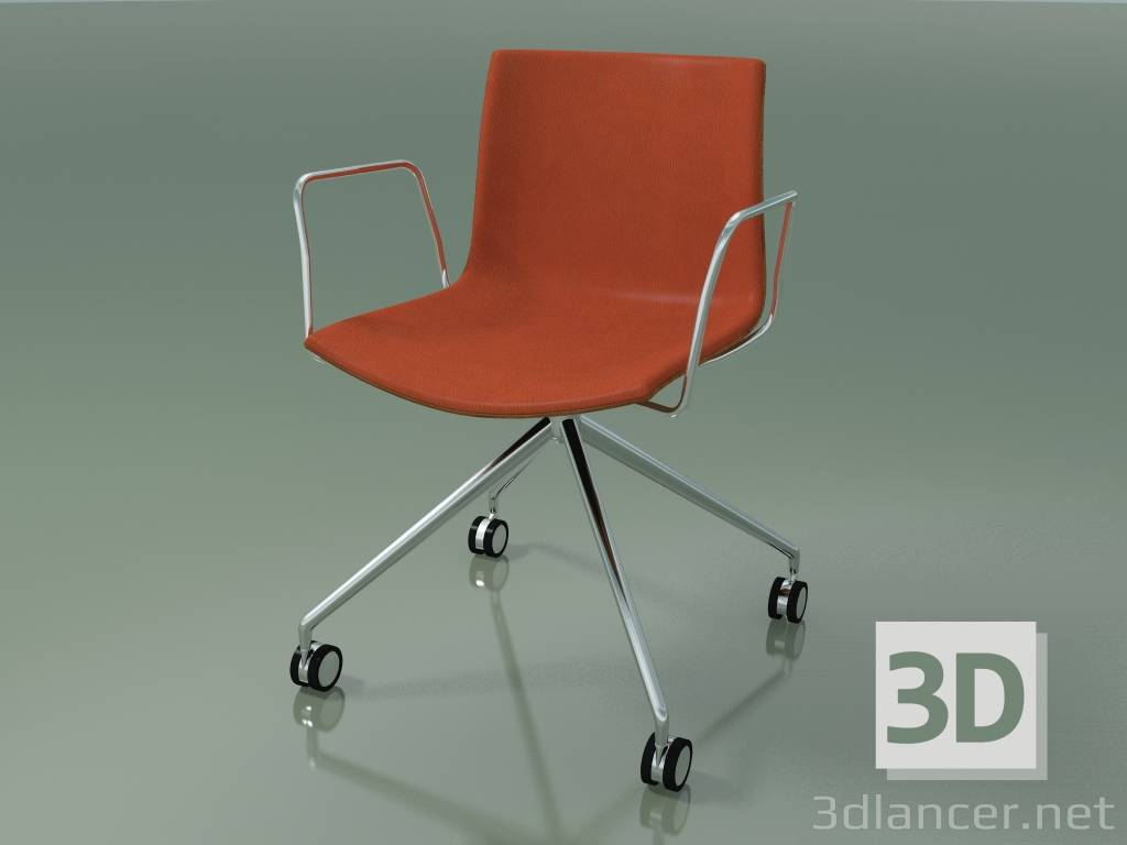 3D modeli Sandalye 0333 (4 tekerlekli, kolçaklı, LU1, ön kaplamalı, tik görünümlü) - önizleme