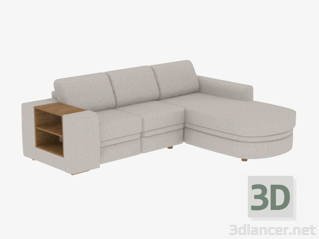 Modelo 3d sofá de canto Triplo com prateleira - preview