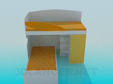 3D Modell Doppelbett im Schlafzimmer eines Kindes - Vorschau