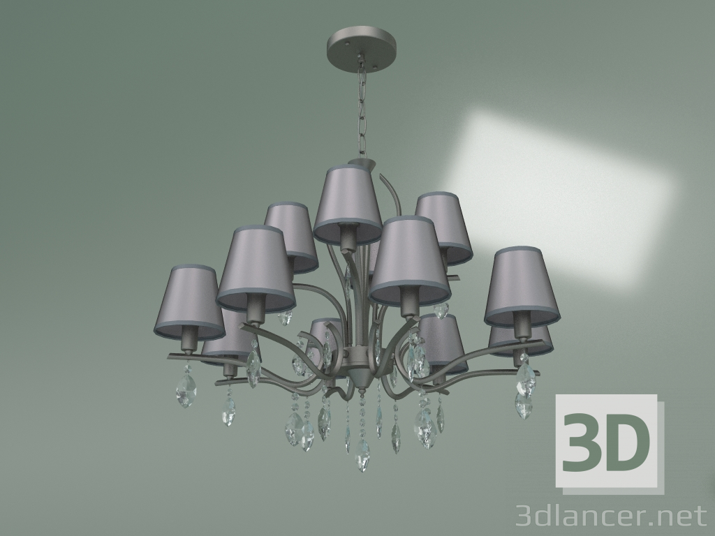 modello 3D Lampadario a sospensione 10089-12 (nichel satinato - cristallo trasparente Strotskis) - anteprima