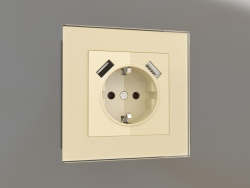 Socket with grounding and 2 USB type A (champagne)