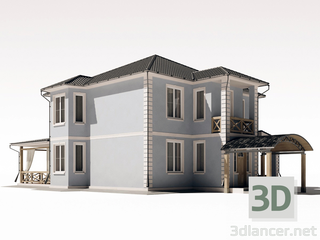 modèle 3D de Immeuble résidentiel à deux étages avec une grande terrasse acheter - rendu