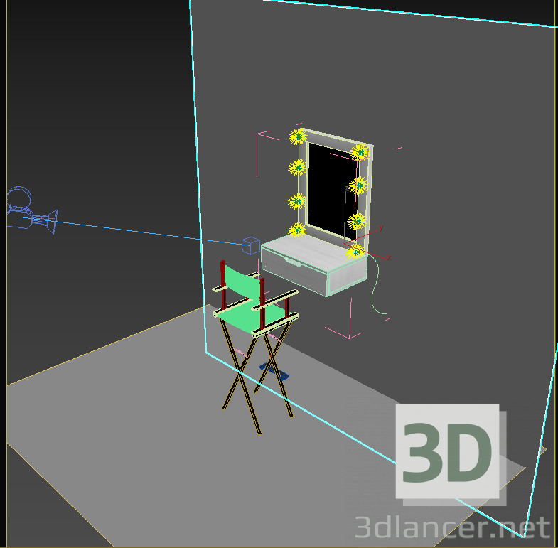 modello 3D di Specchio per il trucco e poltrona per il trucco comprare - rendering
