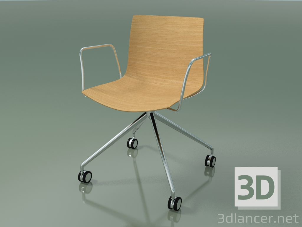 modèle 3D Chaise 0386 (4 roulettes, avec accoudoirs, LU1, sans rembourrage, chêne naturel) - preview