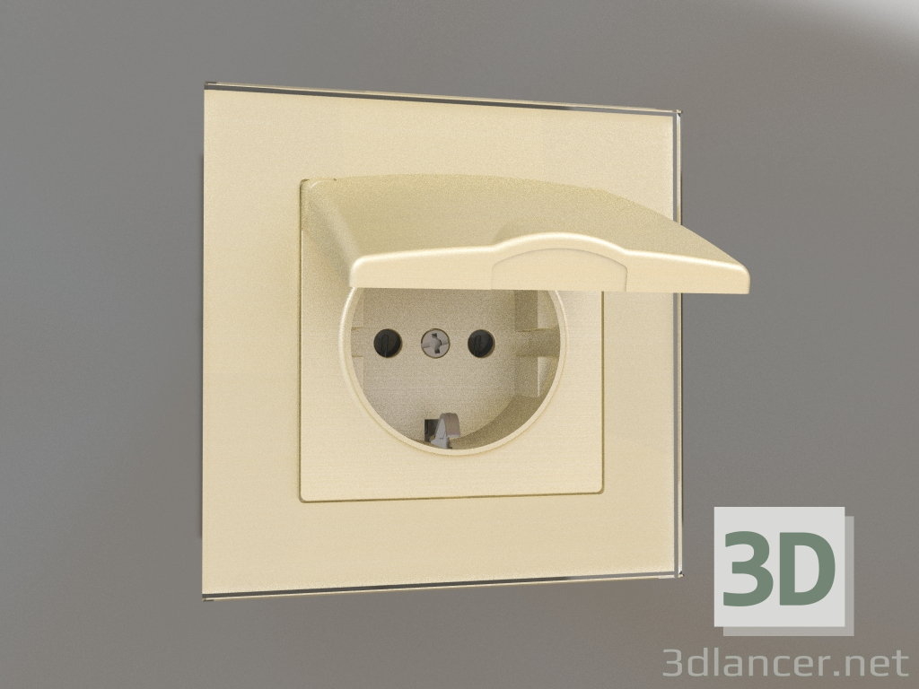 3d model Socket with moisture protection, with grounding, with a protective cover and shutters (champagne) - preview