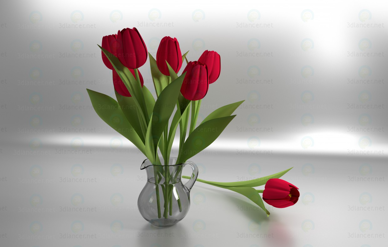 modello 3D Brocca con tulipani - anteprima