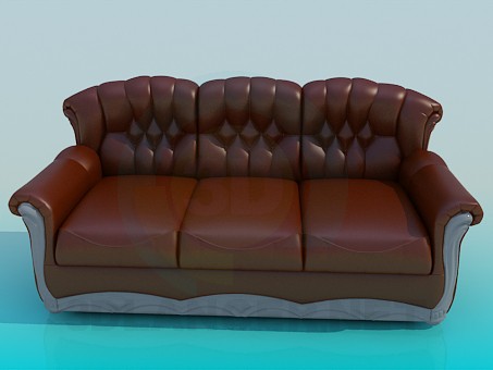 Modelo 3d Sofá de couro de três seções - preview